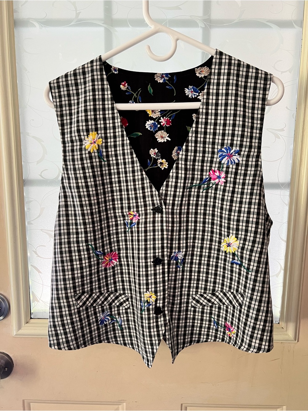 Vintage Koret City Blues black and white gingham checked reversible vest.